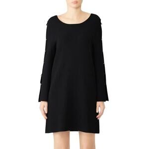 Milly Dress Knit Polished Button Long Sleeve Scoop Neck Shift Mini Black Size S